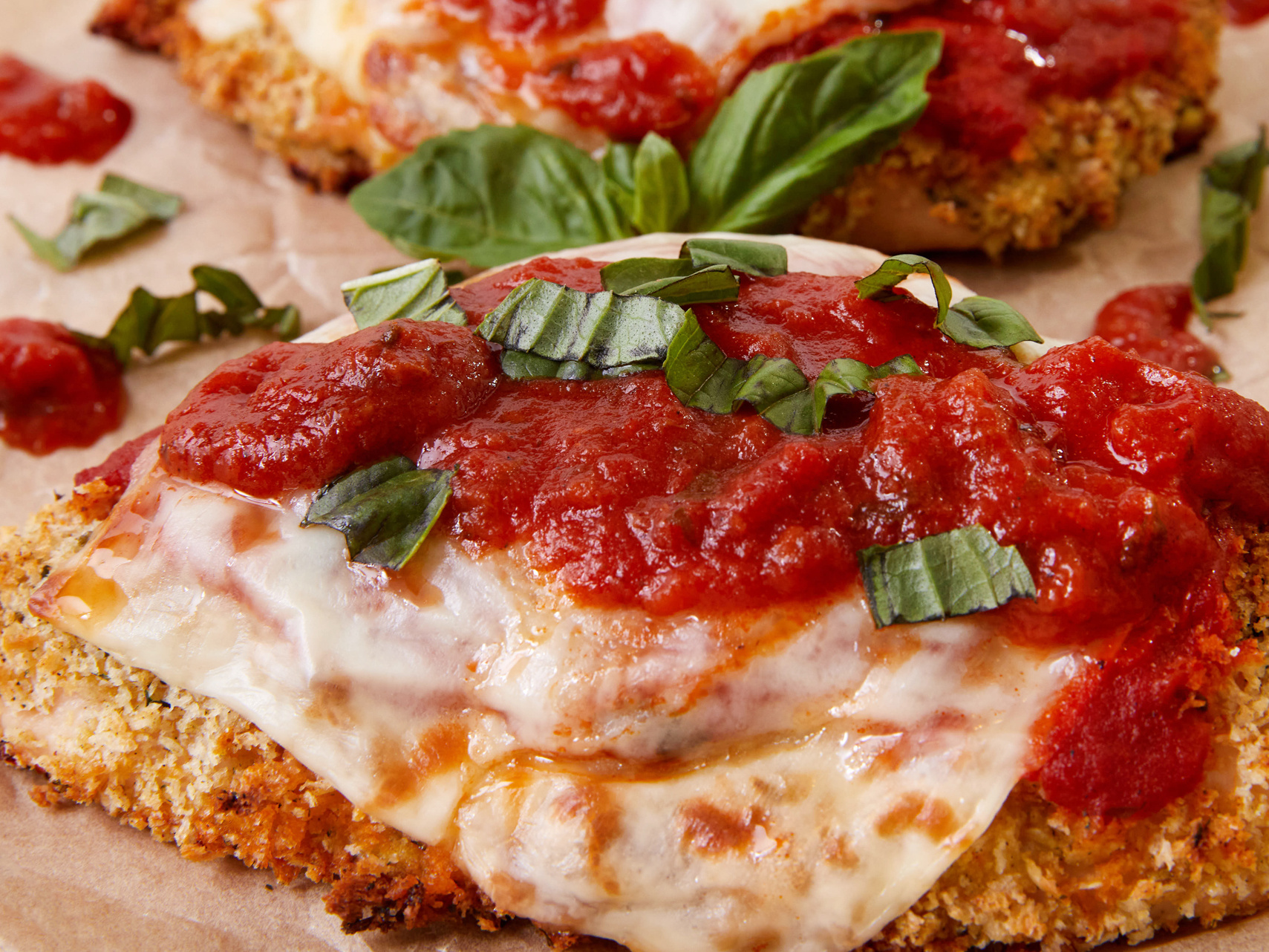 Sheet pan chicken Parmesan with tomato sauce