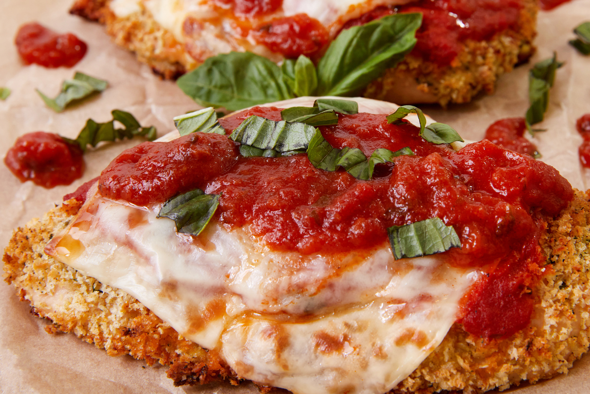 Sheet pan chicken Parmesan with tomato sauce