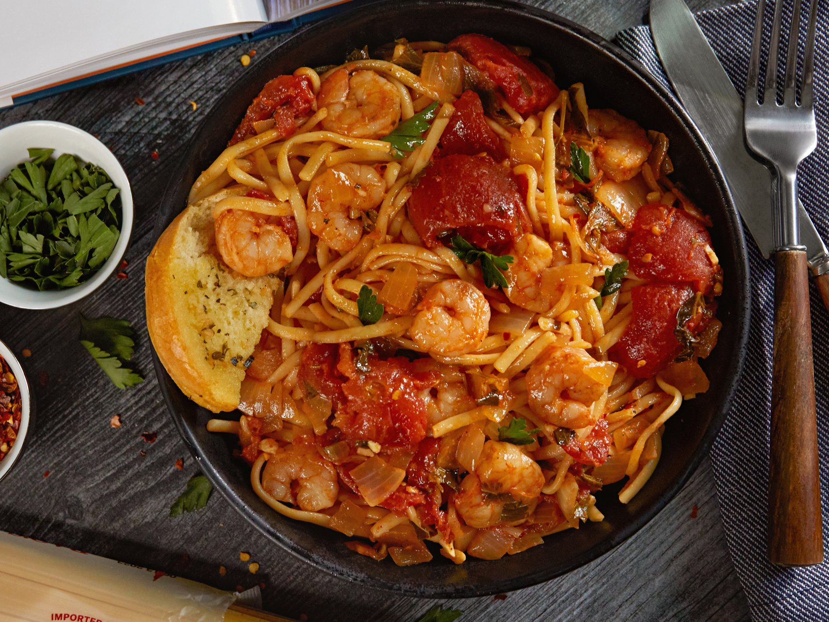 Shrimp linguine fra diavolo with spicy tomato sauce