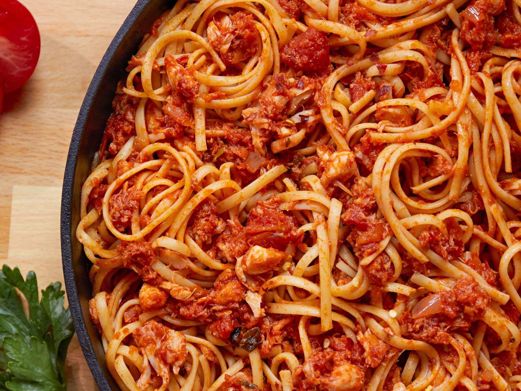 Crab and marinara tossed with linguine