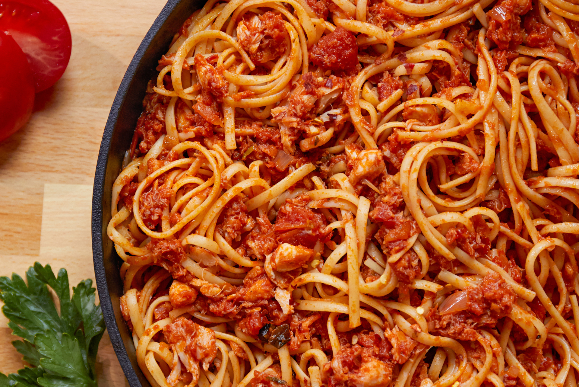 Crab and marinara tossed with linguine