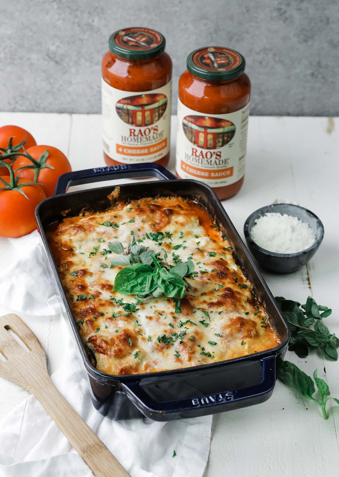 Vegetarian lasagna layered with vegetables and cheese