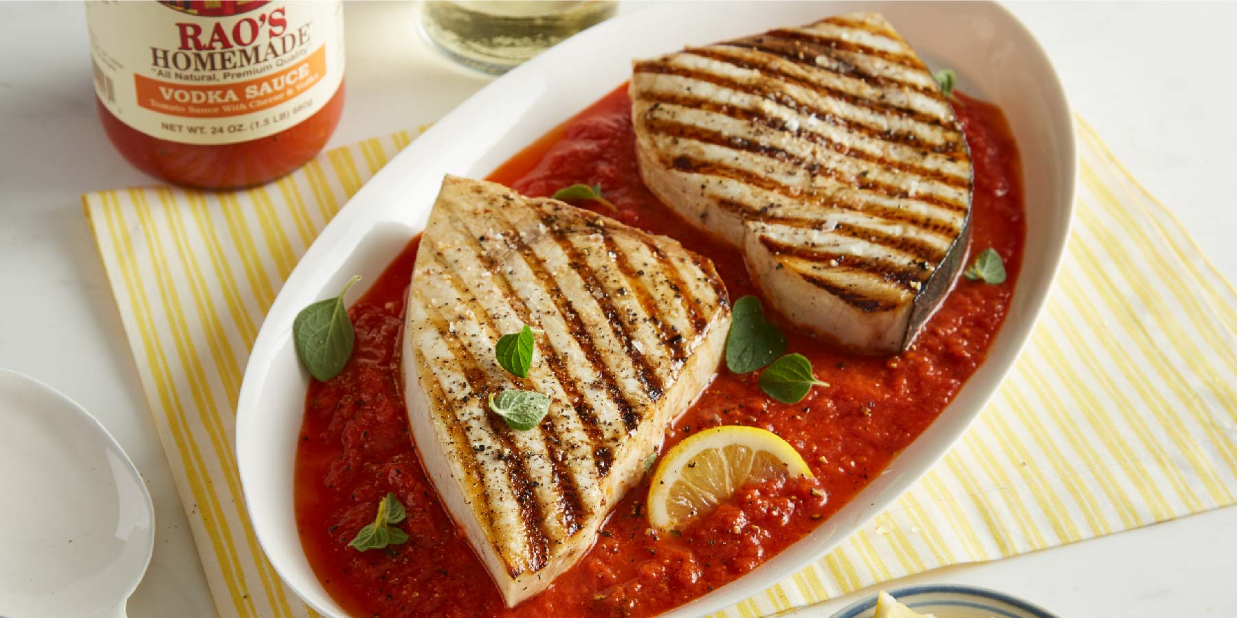 Swordfish topped with vodka sauce