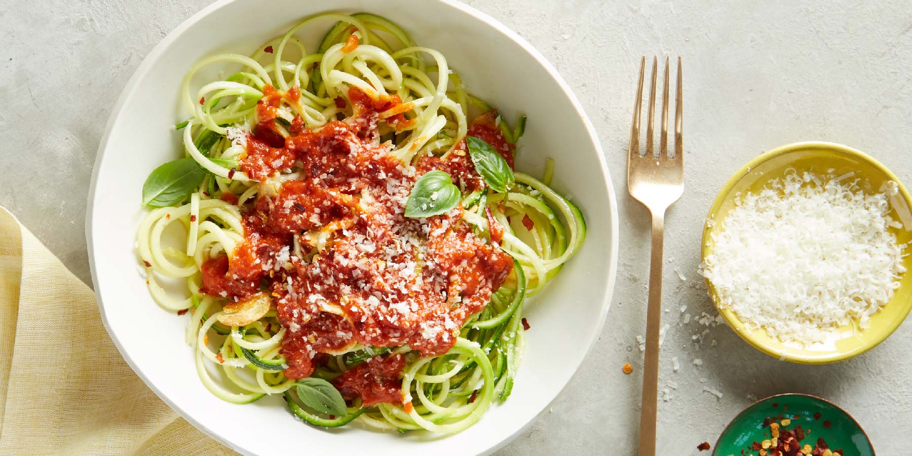 Zucchini noodles tossed with vodka sauce