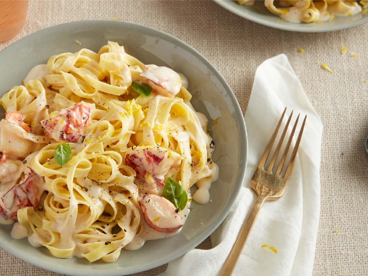 Lobster fettuccine Alfredo with lemon sauce