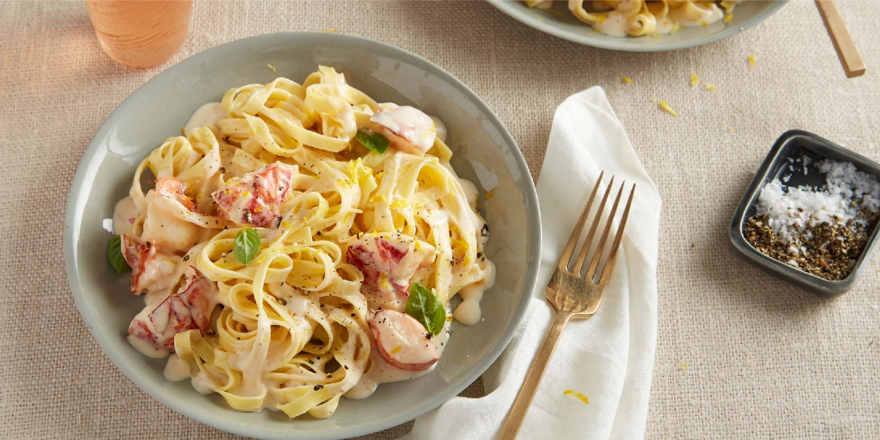 Lobster fettuccine Alfredo with lemon sauce