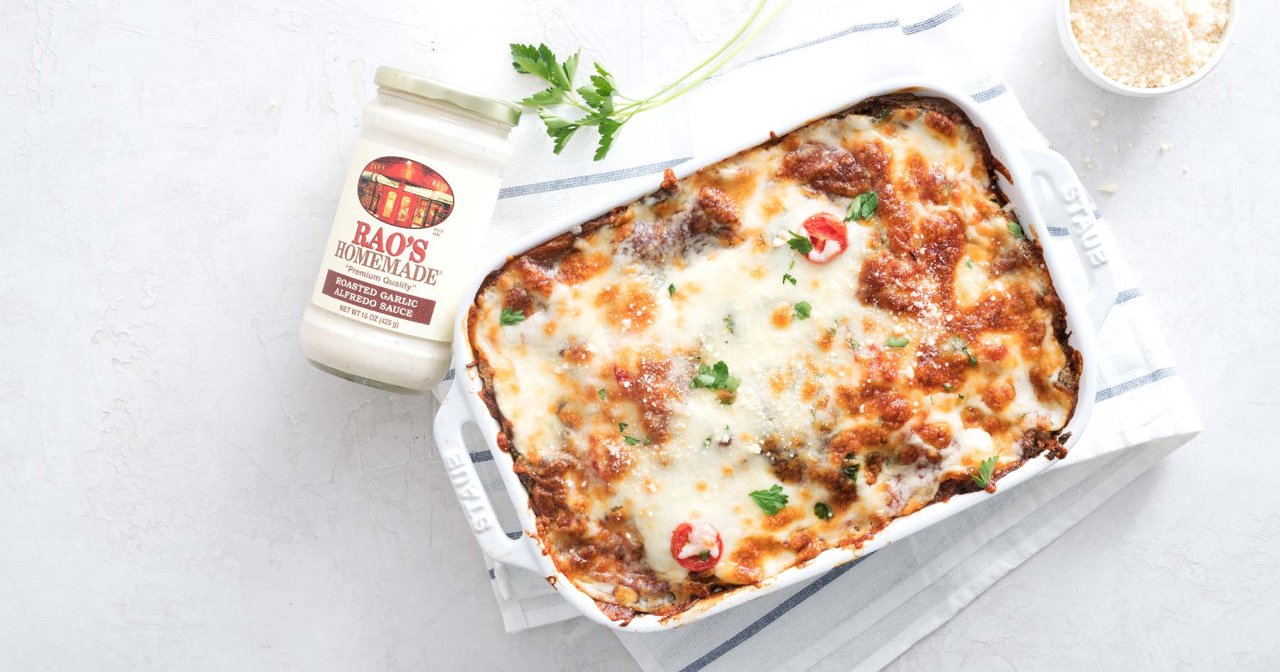 White lasagna with roasted garlic Alfredo sauce