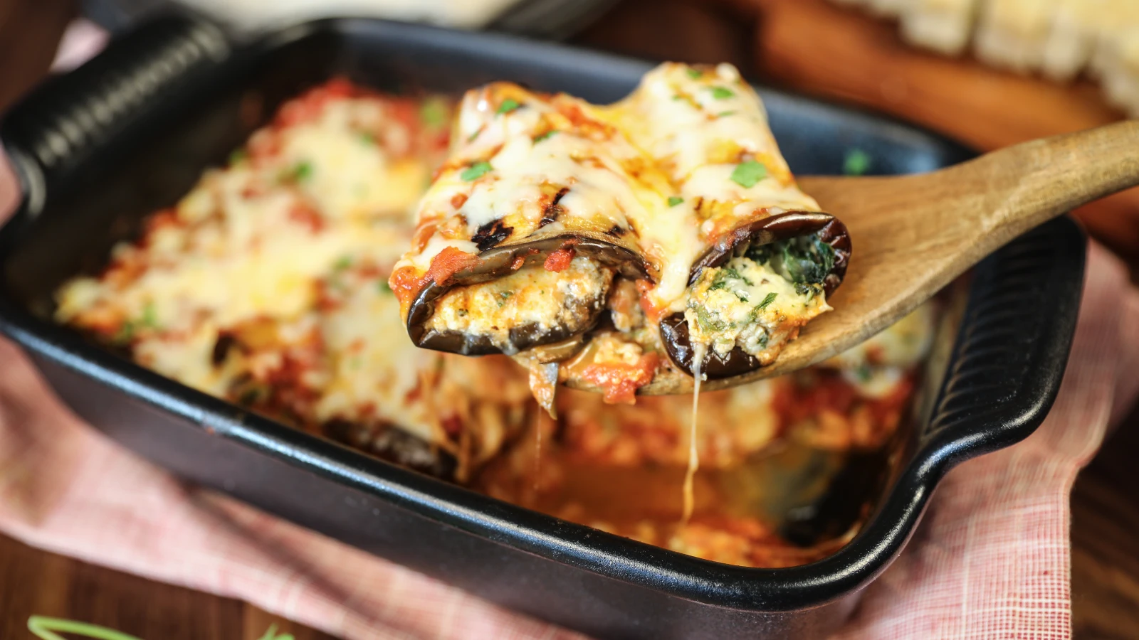 Eggplant rollatini with tomato sauce and cheese