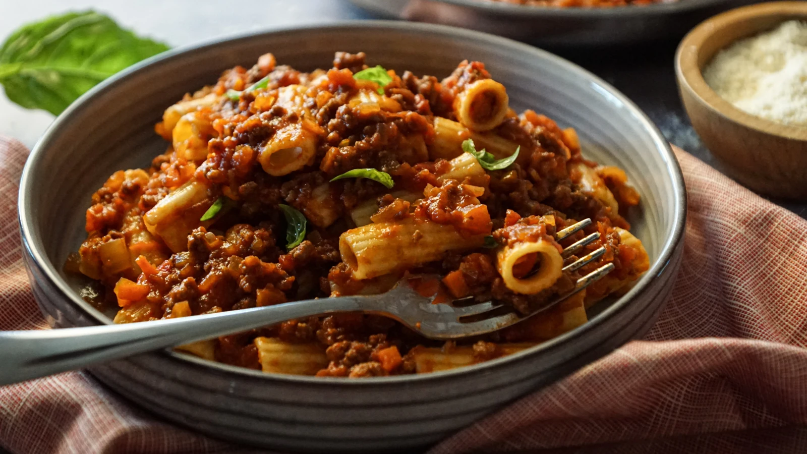 Beef Bolognese with roasted red pepper sauce