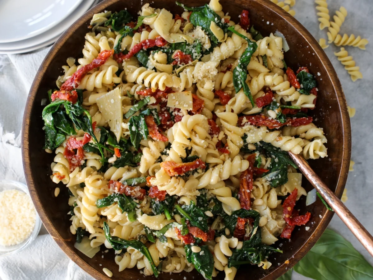 Italian summer pasta salad with bright vegetables
