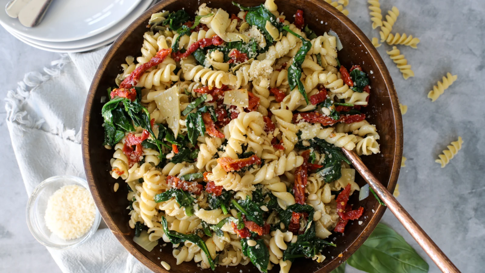 Italian summer pasta salad with bright vegetables
