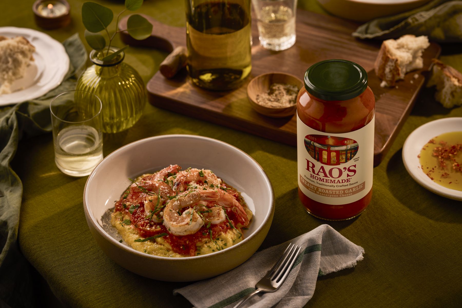 Creamy shrimp and polenta with creamy roasted garlic sauce